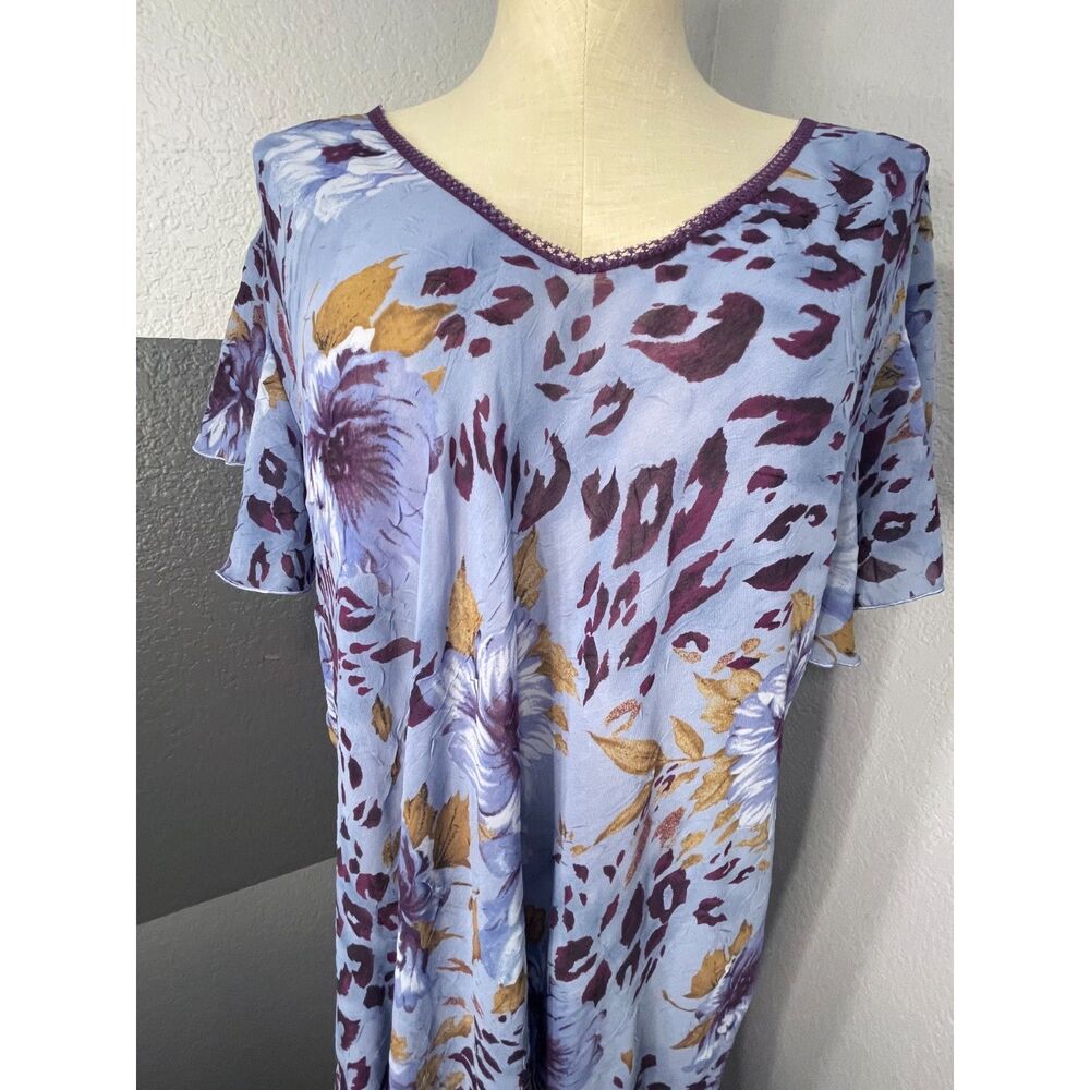 Sensara 1X Blue Purple Floral Leopard Nightgown & Robe Set 2 PC Sleepwear Lounge - Picture 11 of 13